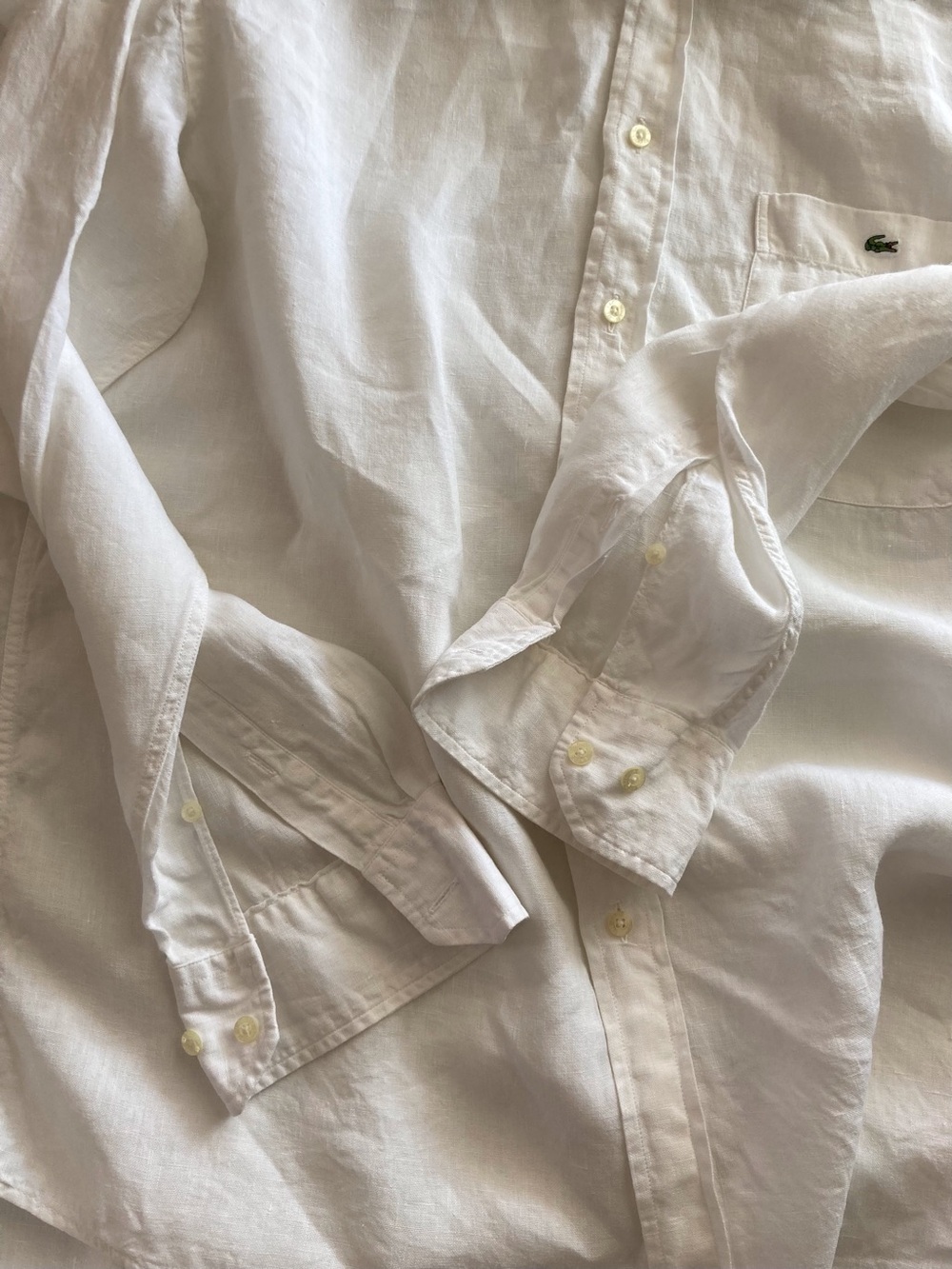 Lacoste 100% French Linen Men’s Reg.FitShirt White-Size 42 US-LG- Summer Preppy - Picture 6 of 13